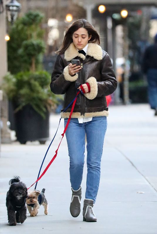 EMMY ROSSUM Out with Her Dogs in New York 01/24/2019