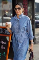 FREIDA PINTO in a Denim Dress Out in Los Angeles 01/11/2019