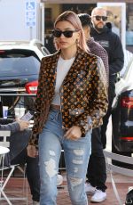 HAILEY BIEBER in Louis Vuttion Jacket at Alfred Cofee in Brentwood 01/18/2019