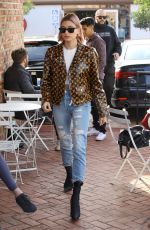 HAILEY BIEBER in Louis Vuttion Jacket at Alfred Cofee in Brentwood 01/18/2019