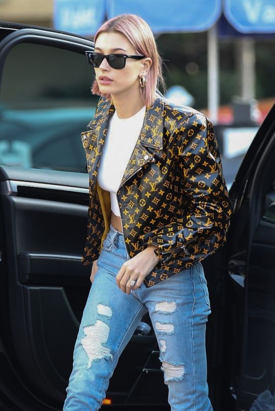 HAILEY BIEBER in Louis Vuttion Jacket at Alfred Cofee in Brentwood 01/18/2019