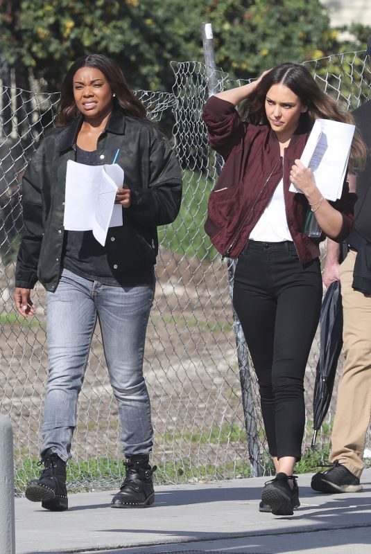 JESSICA ALBA and GABRIELLE UNION on the Set of L.A.’s Finest in Los Angeles 01/28/2019