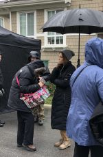 JESSICA BIEL on the Set Facebook Watch Series Limetown in Vancouver 01/24/2019