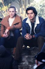 LILI REINHART and Cole Sprouse on the Set of Riverdale in Vancouver 01/16/2019