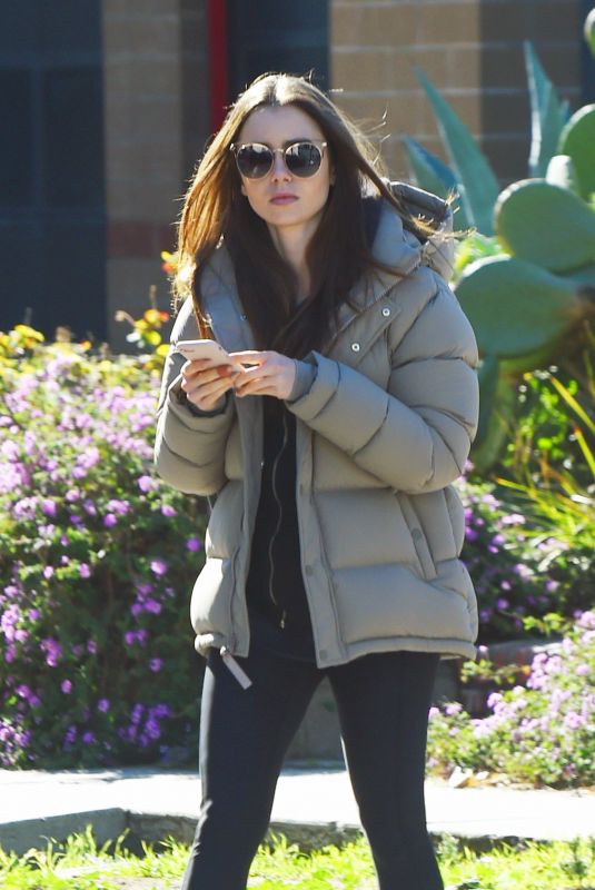 LILY COLLINS Leaves a Gym in Los Angeles 01/10/2019