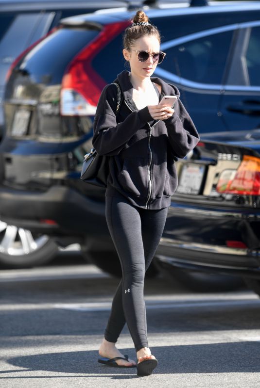 LILY COLLINS Leaves a Gym in Los Angeles 01/30/2019