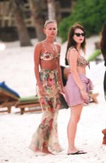 LOTTIE MOSS in Bikini Top on the Beach in Tulum 01/13/2019