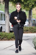 LUCY HALE Out with Her Dog in Studio City 01/11/2019