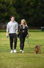 MICHELLE RANDOLPH mad Gregg Sulkin with Their Dog at a Park in Los Angeles 01/12/2019