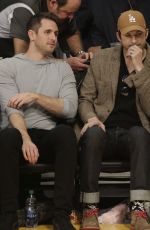 MILA KUNIS and Ashton Kutcher at LA Lakers vs Philadelphia 76