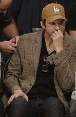 MILA KUNIS and Ashton Kutcher at LA Lakers vs Philadelphia 76