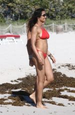 PADMA LAKSHMI in Red Bikini at a Beach in Miami 01/07/2019