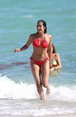 PADMA LAKSHMI in Red Bikini at a Beach in Miami 01/07/2019