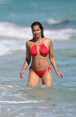 PADMA LAKSHMI in Red Bikini at a Beach in Miami 01/07/2019