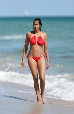 PADMA LAKSHMI in Red Bikini at a Beach in Miami 01/07/2019