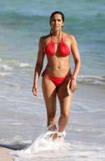PADMA LAKSHMI in Red Bikini at a Beach in Miami 01/07/2019