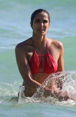 PADMA LAKSHMI in Red Bikini at a Beach in Miami 01/07/2019
