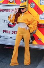 PHOEBE PRICE in Front a Beverly Hills Firefighting Engine 01/04/2019