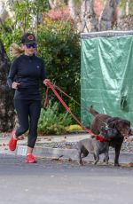 REESE WITHERSPOON Out Jogging with Her Dogs in Santa Monica 01/13/2019