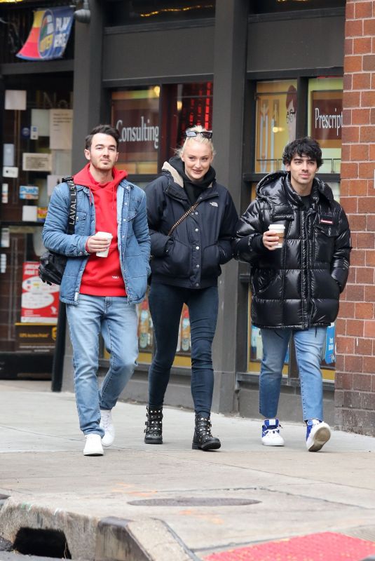 SOPHIE TURNER and Joe and Kevin Jonas Out in New York 01/19/2019