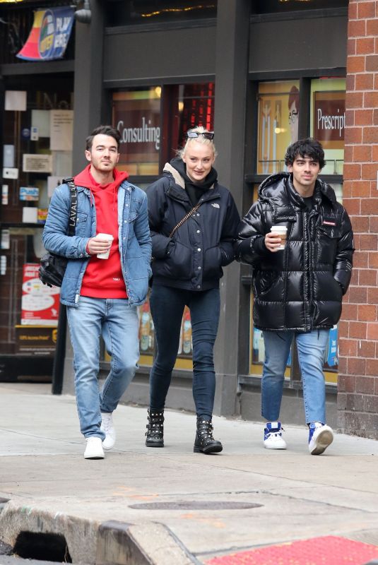 SOPHIE TURNER and Joe and Kevin Jonas Out in New York 01/19/2019