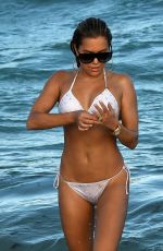SYLVIE MEIS in a White Bikini on the Beach in Miami 01/01/2019