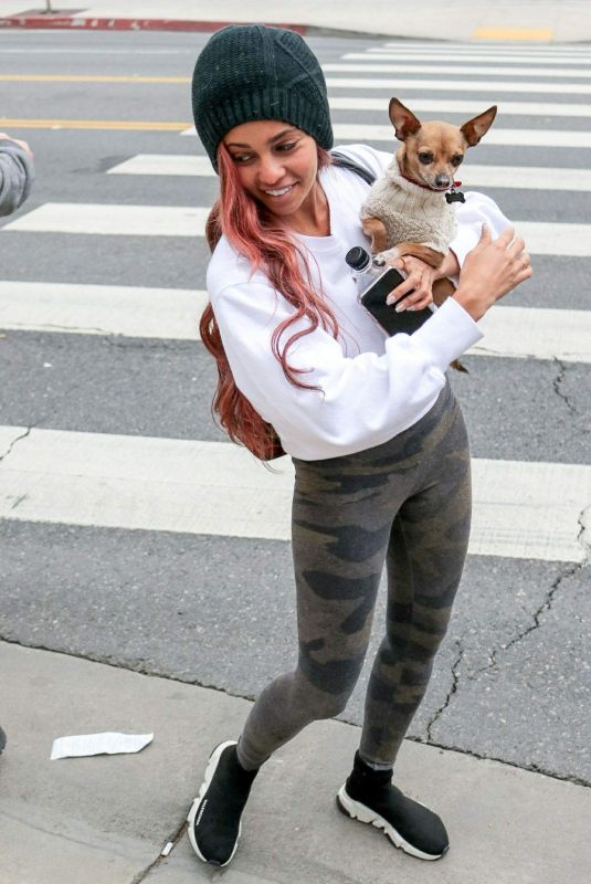 VANESSA MORGAN Out with Her Dog in Los Angeles 01/05/2019