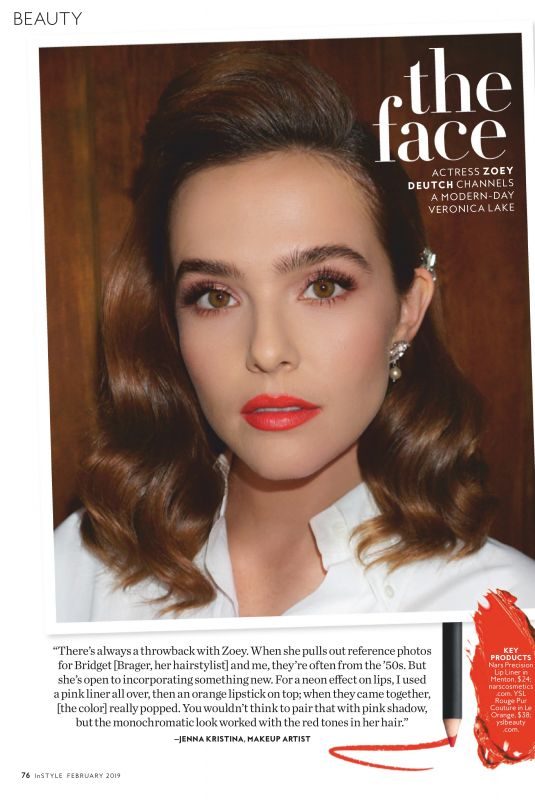 ZOEY DEUTCH in Instyle Magazine, February 2019