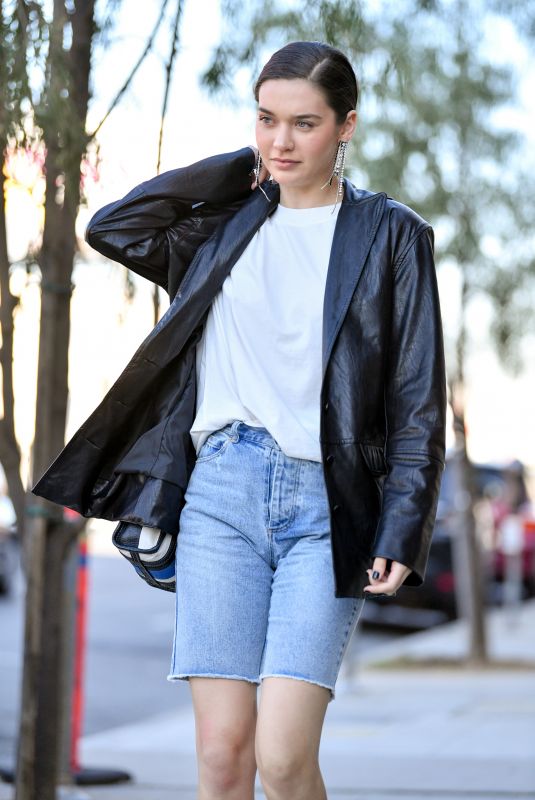 AMANDA STELLE in Denim Bermuda Shorts Out in Los Angeles 02/09/2019
