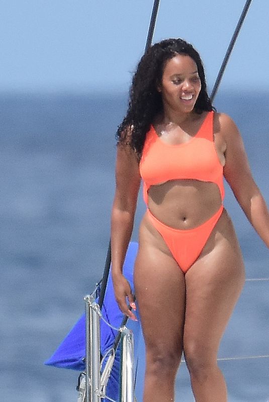 ANGELA SIMMONS in Bikini at a Boat in Barbados 02/07/2019