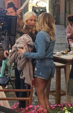 DENISE VAN OUTEN and LYDIA BRIGHT on the Set of Matalan Commerical in Mallorca 01/31/2019