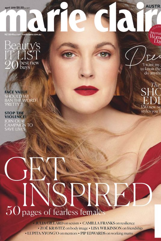 DREW BARRYMORE in Marie Claire Magazine, Australia April 2019