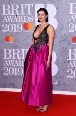 DUA LIPA at Brit Awards 2019 in London 02/20/2019