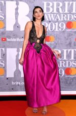 DUA LIPA at Brit Awards 2019 in London 02/20/2019