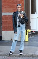 LAMEKA FOX Out with Her Dog at New York Fashion Week 02/04/2019