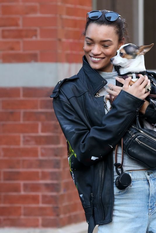 LAMEKA FOX Out with Her Dog at New York Fashion Week 02/04/2019