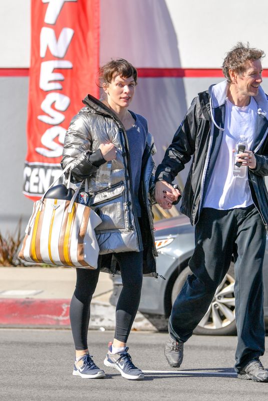 MILLA JOVOVICH and Paul Anderson Leaves a Gym in Los Angeles 02/11/2019