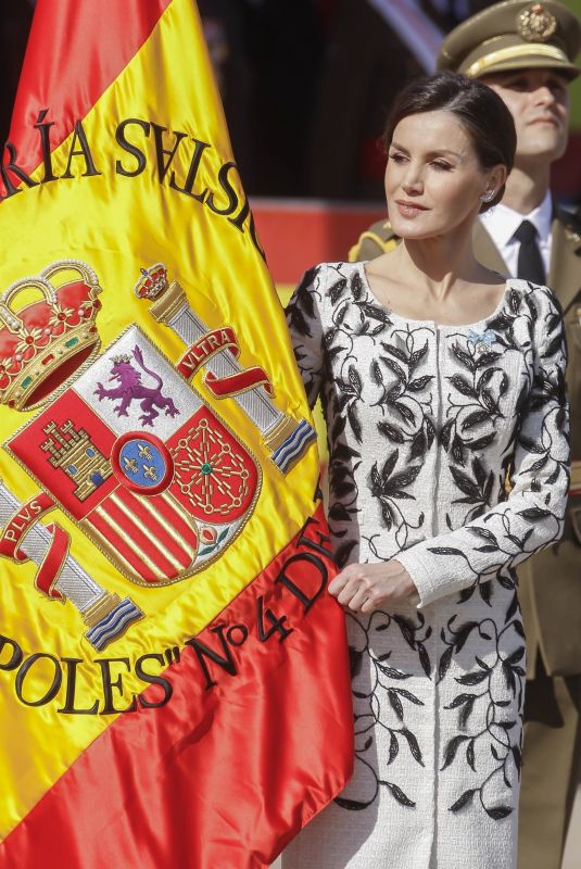 QUEEN LETIZIA OF SPAIN at Delivery of National Flag to Napoles Infantry Regiment 4 in Madrid 02/23/2019