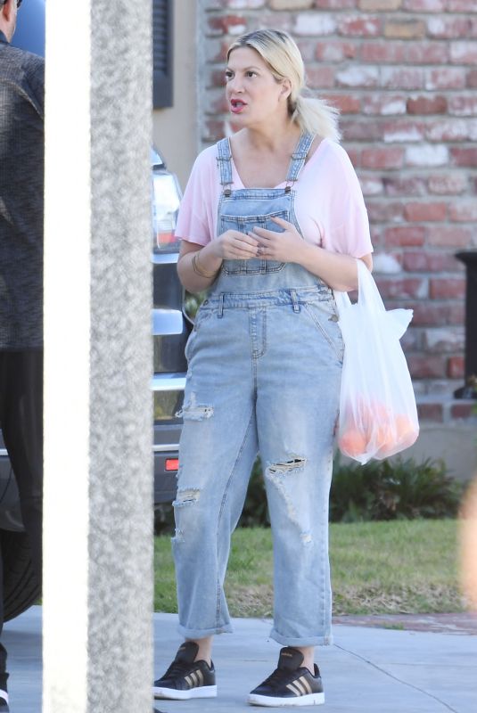 TORI SPELLING in Denim Overalls Out in Calabasas 02*16/2019