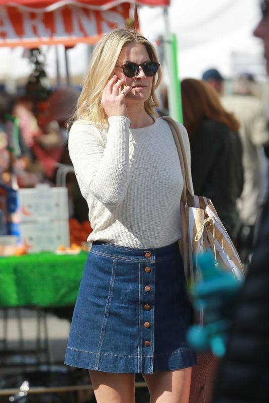 ALI LARTER in Denim Skirt at Farmers Market in Santa Monica 03/27/2019