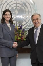 ANNE HATHAWAY Meets United Nations Secretary General in New York 03/12/2019