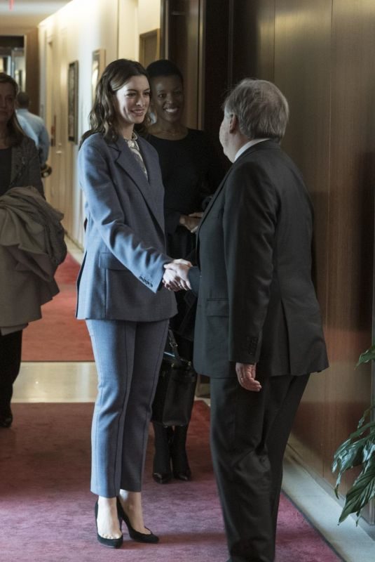 ANNE HATHAWAY Meets United Nations Secretary General in New York 03/12/2019