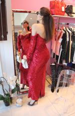 BLANCA BLANCO in a Red Dress Out Shopping in Beverly Hills 03/30/2019