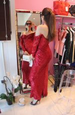 BLANCA BLANCO in a Red Dress Out Shopping in Beverly Hills 03/30/2019