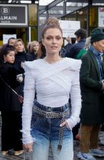 CAROLINE RECEVEUR Arrives at Balmain Fashion Show at PFW in Paris 03/01/2019