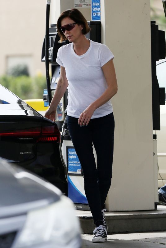 CHARLIZE THERON at a Gas Station in Los Angeles 03/19/2019