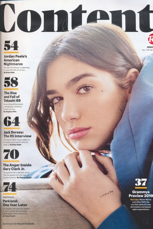 DUA LIPA in Rolling Stone Magazine, February 2019