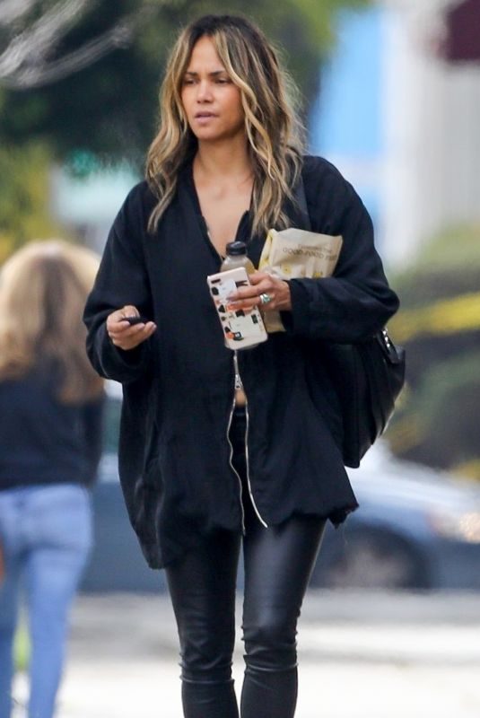 HALLE BERRY in a Tight Leather Pants Out in Los Angeles 03/19/2019
