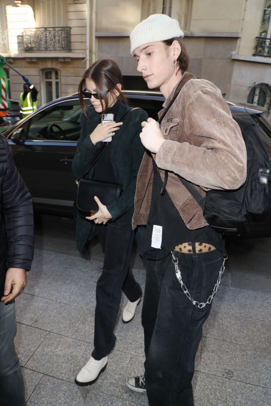 KAIA GERBER and Wellington Grant Arrives at Le Cinq Codet Hotel in Paris 02/27/2019