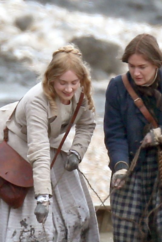 KATE WINSLET and SAOIRSE RONAN on the Set of Ammonite in Charmouth 03/18/2019